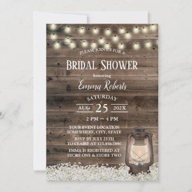 Vintage Lantern Rustic Floral Barn Bridal Shower Invitations