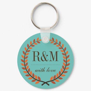 Vintage Laurel Wreath Monogram Keychain Blue