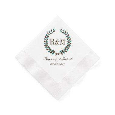 Vintage Laurel Wreath Wedding Monogram Napkin