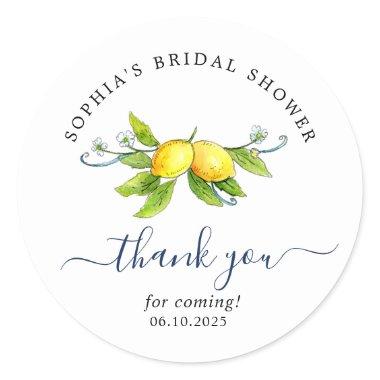 Vintage lemon Bridal Shower Classic Round Sticker