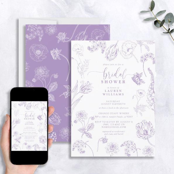 Vintage Lilac Lavender Floral Script Bridal Shower Invitations