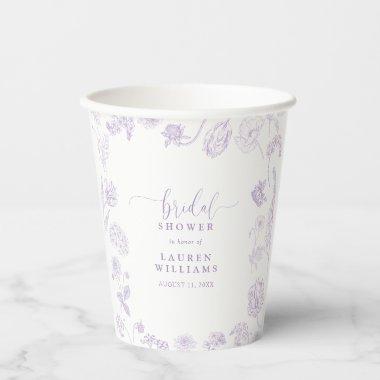 Vintage Lilac Lavender Floral Script  Paper Cups