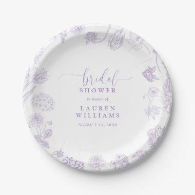 Vintage Lilac Lavender Floral Script  Paper Plates