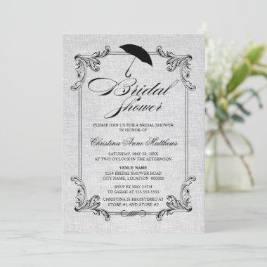 Vintage Linen Look and Ornament Bridal Shower Invitations
