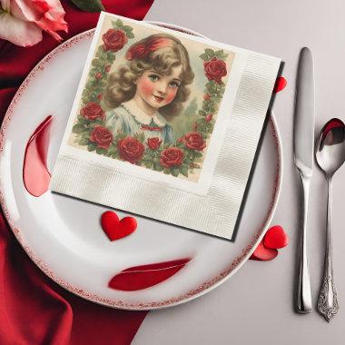 Vintage little girl with roses napkins