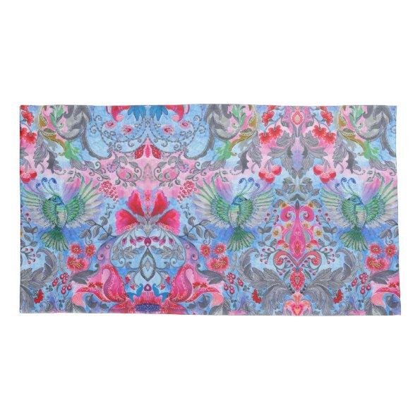 Vintage luxury floral garden blue bird lux pattern pillowcase