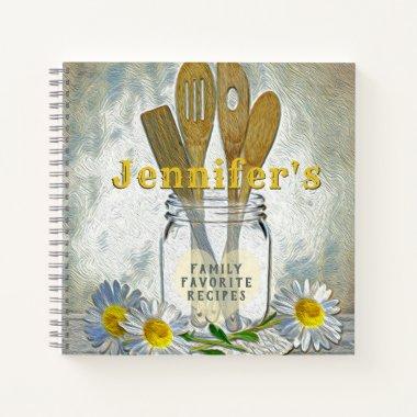 Vintage Mason Jar with Heart and Daisies Cookboo Notebook