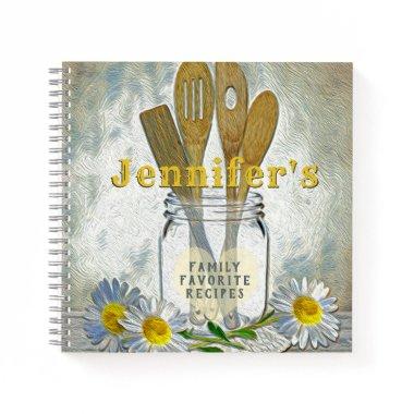 Vintage Mason Jar with Heart and Daisies Cookboo Notebook