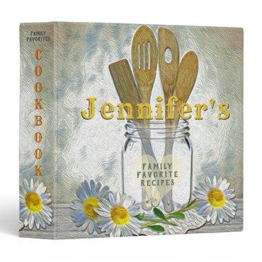 Vintage Mason Jar with Heart and Daisies Cookbook 3 Ring Binder