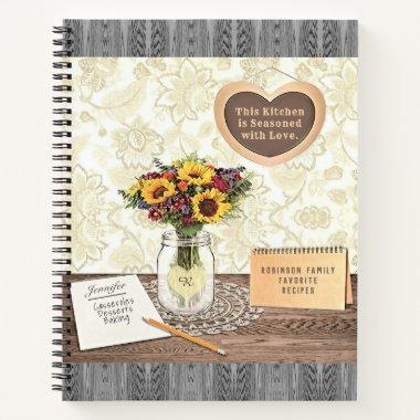 Vintage Mason Jar with Heart and Daisies Notebook