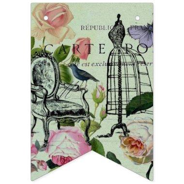 Vintage Mint French Pink Rose Paris Party Bunting Flags