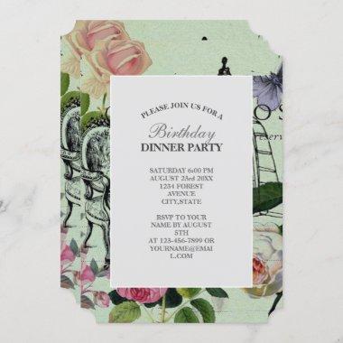 Vintage Mint French Pink Rose Paris Party Invitations