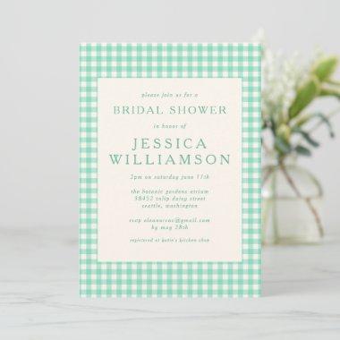 Vintage Mint Green Gingham Plaid Bridal Shower Invitations