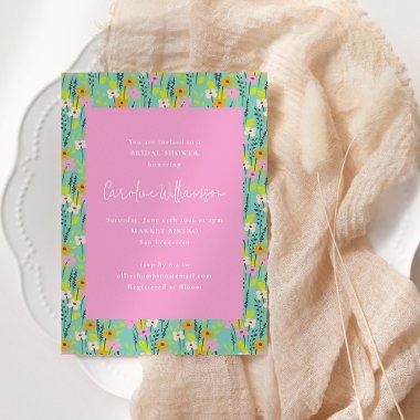 Vintage Mint Pink Flowers Cute Bridal Shower Invitations