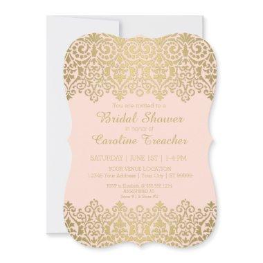 Vintage Modern Gold Lace Elegant Bridal Shower Invitations