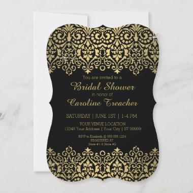 Vintage Modern Golden Lace Elegant Bridal Shower Invitations