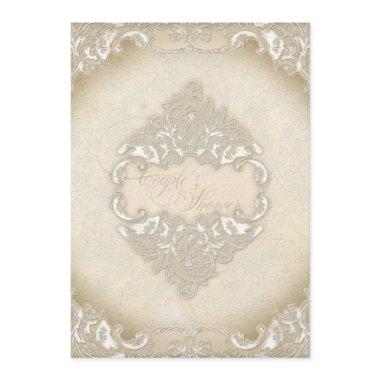 Vintage Monogram Lace Wild Pink Rose Swirl Formal Invitations