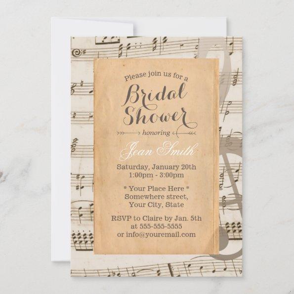 Vintage Music Notes Elegant Bridal Shower Invitations