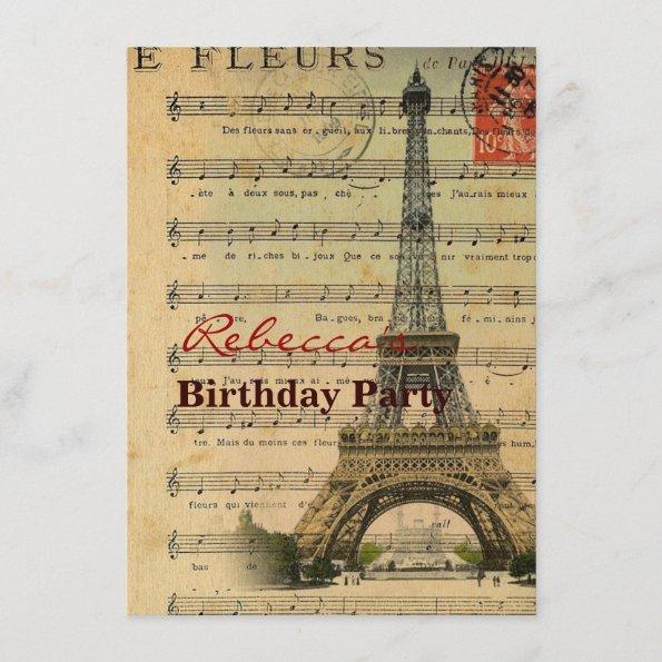 vintage music notes french paris eiffel tower Invitations