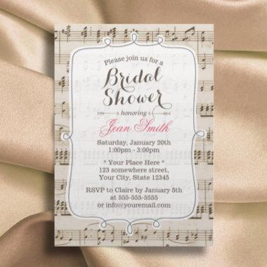 Vintage Music Sheet Bridal Shower Invitations
