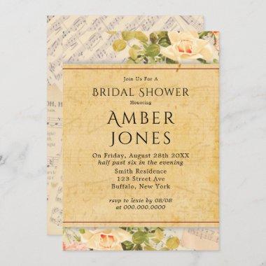 Vintage Musical Floral Bridal Shower Invitations