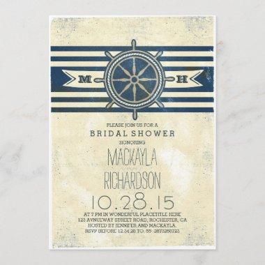 vintage nautical navy bridal shower Invitations
