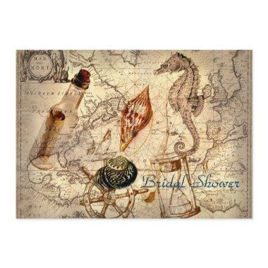 vintage ocean map beach wedding bridal shower Invitations