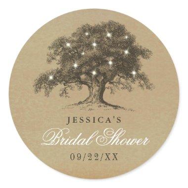 Vintage Old Oak Tree Bridal Shower Classic Round Sticker