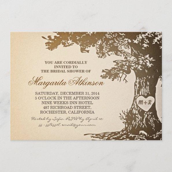 vintage old oak tree bridal shower invitations
