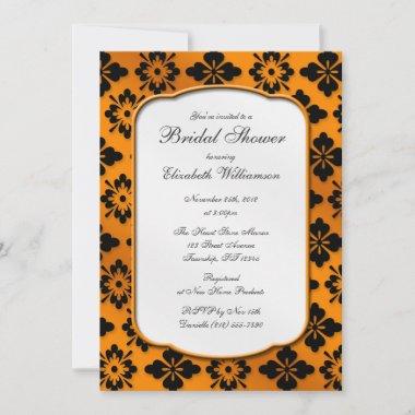 Vintage Orange Damask Bridal Shower Invitations