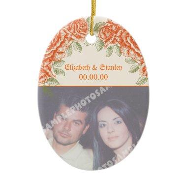 Vintage orange roses Wedding Save the Date Ceramic Ornament