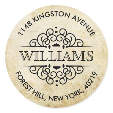 Vintage Ornate Swirls Custom Return Address Classic Round Sticker