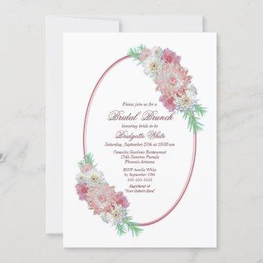 Vintage Oval Frame Pink Floral Bridal Brunch Invitations