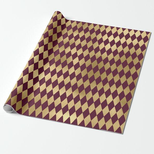 Vintage Paris Burgundy Red and Gold Diamond Wrapping Paper
