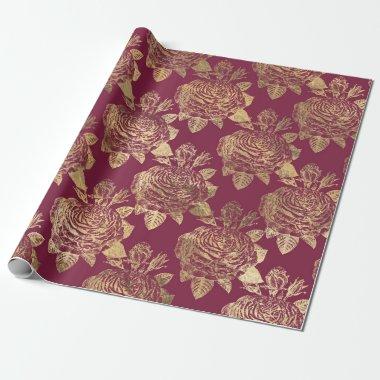Vintage Paris Burgundy Red and Gold Roses Wrapping Paper