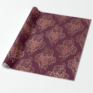Vintage Paris Burgundy Red and Gold Wine themed Wrapping Paper