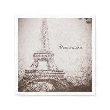 Vintage Paris Eiffel Tower & Roses Chic Elegant Paper Napkins