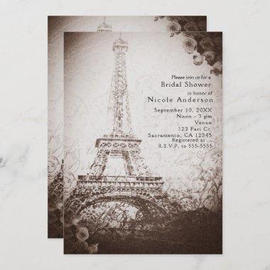 Vintage Paris Eiffel Tower & Roses Chic Invitations