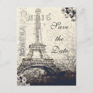 Vintage Paris Eiffel Tower & Roses Save the Date Announcement PostInvitations