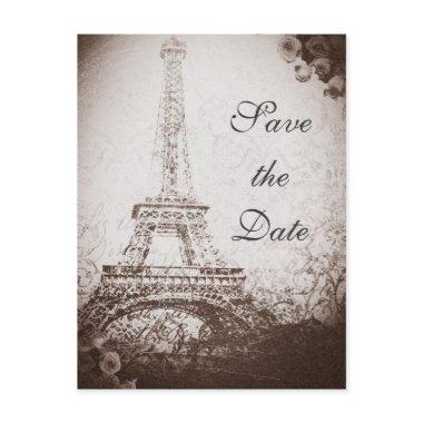 Vintage Paris Eiffel Tower & Roses Save the Date Announcement Post