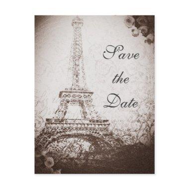 Vintage Paris Eiffel Tower & Roses Save the Date Announcement PostInvitations