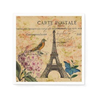 Vintage Paris Party French Botanical Eiffel Tower Napkins