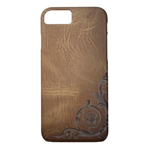 vintage pattern brown Western Leather iPhone 7 cas iPhone 8/7 Case