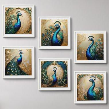 Vintage peacock art nouveau luxury wall art peel and stick photo tile