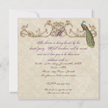 Vintage Peacock & Etchings Wedding Invitations
