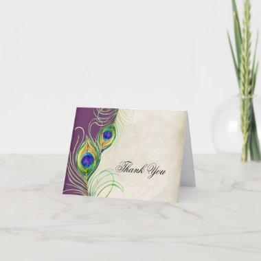 Vintage Peacock Feathers Wedding Thank You Notes
