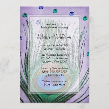 Vintage Peacock Jewels Purple Bridal Shower Invitations