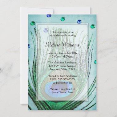 Vintage Peacock Jewels Teal Blue Bridal Shower Invitations