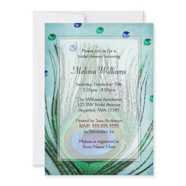 Vintage Peacock Jewels Teal Blue Bridal Shower Invitations