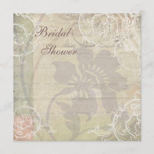 Vintage Pearls & Lace Floral Collage Bridal Shower Invitations